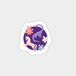 Dinosaurs and Unicorns on Purple Sticker